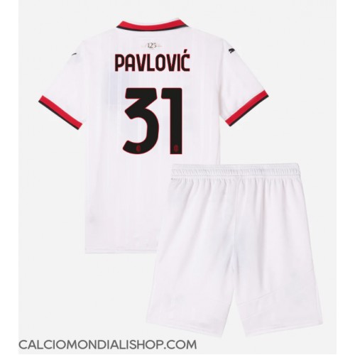 Maglie da calcio AC Milan Strahinja Pavlovic #31 Seconda Maglia Bambino 2024-25 Manica Corta (+ Pantaloni corti)